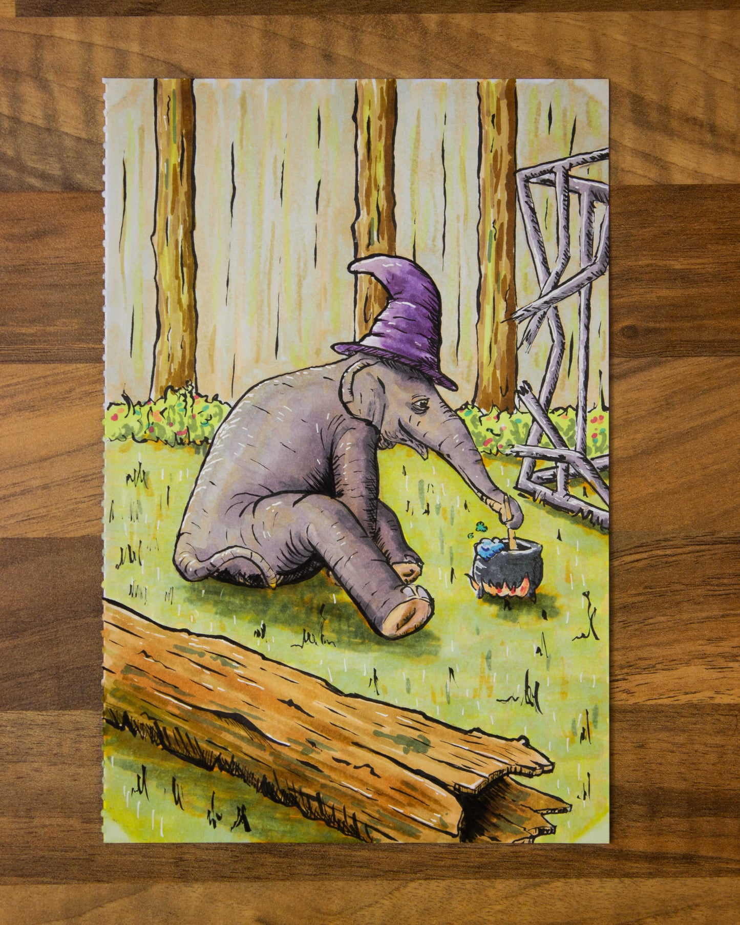 Elephant Witch Alcohol Marker Original Artwork