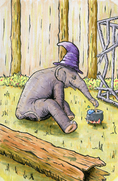 Elephant Witch Alcohol Marker Original Artwork